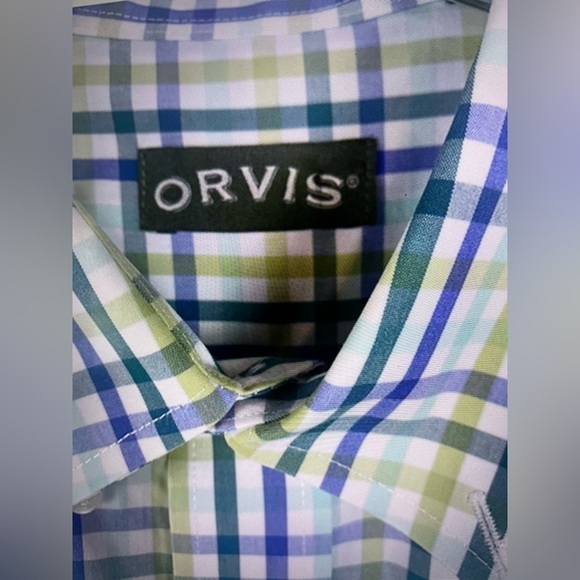 Orvis Men’s 100% Cotton Plaid Button Up Shirt Blue Green Size L - Picture 6 of 9